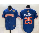Men's New York Knicks #25 Mikal Bridges Blue 2026 Finals & Eastern Conference Champions Patch Stitched Baseball Jersey