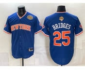 Men's New York Knicks #25 Mikal Bridges Blue 2026 Finals & Eastern Conference Champions Patch Stitched Baseball Jersey