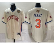 Men's New York Knicks #3 Josh Hart Cream 2026 Finals & Eastern Conference Champions Patch Stitched Baseball Jersey