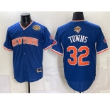 Men's New York Knicks #32 Karl-Anthony Towns Blue 2026 Finals & Eastern Conference Champions Patch Stitched Baseball Jersey
