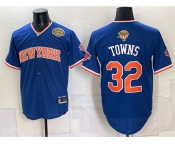 Men's New York Knicks #32 Karl-Anthony Towns Blue 2026 Finals & Eastern Conference Champions Patch Stitched Baseball Jersey