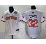 Men's New York Knicks #32 Karl-Anthony Towns White 2026 Finals & Eastern Conference Champions Patch Stitched Baseball Jersey