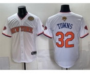 Men's New York Knicks #32 Karl-Anthony Towns White 2026 Finals & Eastern Conference Champions Patch Stitched Baseball Jersey