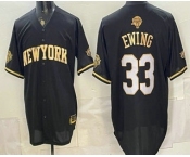 Men's New York Knicks #33 Patrick Ewing Black Gold 2026 Finals Patch Stitched Baseball Jersey
