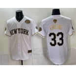 Men's New York Knicks #33 Patrick Ewing White Gold 2026 Finals & Eastern Conference Champions Patch Stitched Baseball Jersey