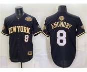 Men's New York Knicks #8 OG Anunoby Black Gold 2026 Finals & Eastern Conference Champions Patch Stitched Baseball Jersey