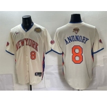 Men's New York Knicks #8 OG Anunoby Cream 2026 Finals & Eastern Conference Champions Patch Stitched Baseball Jersey