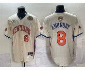 Men's New York Knicks #8 OG Anunoby Cream 2026 Finals & Eastern Conference Champions Patch Stitched Baseball Jersey