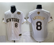 Men's New York Knicks #8 OG Anunoby White Gold 2026 Finals & Eastern Conference Champions Patch Stitched Baseball Jersey