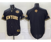 Men's New York Knicks Blank Black Gold 2026 Finals & Eastern Conference Champions Patch Stitched Baseball Jersey