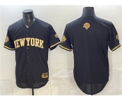 Men's New York Knicks Blank Black Gold 2026 Finals Patch Stitched Baseball Jersey