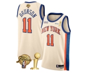 New Yok Knicks #11 Jalen Brunson Cream 2026 Finals Patch And Finals Champions Patch City Edition Stitched Basketball Jersey