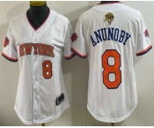 Women's New Yok Knicks #8 OG Anunoby White 2026 Finals Patch Stitched Baseball Jersey