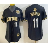 Women's New York Knicks #11 Jalen Brunson Black Gold 2026 Finals Eastern Conference Champions Patch Stitched Baseball Jersey