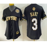 Women's New York Knicks #3 Josh Hart Black Gold 2026 Finals Eastern Conference Champions Patch Stitched Baseball Jersey