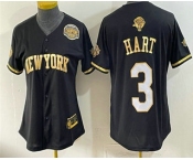 Women's New York Knicks #3 Josh Hart Black Gold 2026 Finals Eastern Conference Champions Patch Stitched Baseball Jersey
