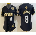 Women's New York Knicks #8 OG Anunoby Black Gold 2026 Finals Eastern Conference Champions Patch Stitched Baseball Jersey