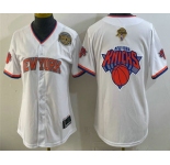 Women's New York Knicks Team Big Logo White 2026 Finals Eastern Conference Champions Patch Stitched Baseball Jersey