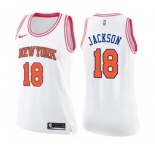 Women's Nike New York Knicks #18 Phil Jackson Swingman White Pink Fashion NBA Jersey