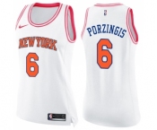 Women's Nike New York Knicks #6 Kristaps Porzingis Swingman White Pink Fashion NBA Jersey