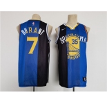 Men's Brooklyn Nets Thunder Warriors #7 Kevin Durant White Blue Black Splite Throwback basketball Jersey