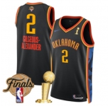 Men's Oklahoma City Thunder #2 Shai Gilgeous-Alexander Black 2025 Finals Patch And Finals Champions Patch City Edition Stitched Basketball Jersey