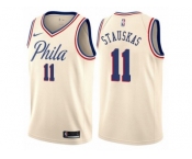 Men Nike Philadelphia 76ers #11 Nik Stauskas Authentic Cream NBA Jersey - City Edition