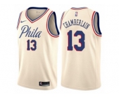 Men Nike Philadelphia 76ers #13 Wilt Chamberlain Authentic Cream NBA Jersey - City Edition