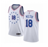 Men's Philadelphia 76ers #18 Shake Milton White Swingman Jersey - Earned Edition