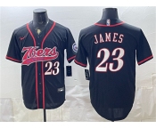 Men's Philadelphia 76ers #23 LeBron James Black Cool Base Stitched Baseball Jersey
