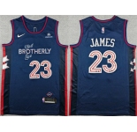 Men's Philadelphia 76ers #23 LeBron James Navy 2023-24 City Edition With Patch Stitched Jersey