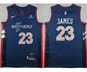 Men's Philadelphia 76ers #23 LeBron James Navy 2023-24 City Edition With Patch Stitched Jersey