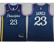 Men's Philadelphia 76ers #23 LeBron James Navy 2026 City Edition With Patch Stitched Jersey