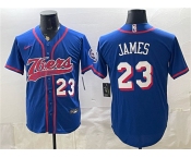 Men's Philadelphia 76ers #23 LeBron James Royal Cool Base Stitched Baseball Jersey