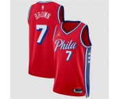 Men's Philadelphia 76ers #7 Jaylen Brown Red 2026 Statement Edition Stitched Jersey