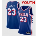 Youth Philadelphia 76ers #23 LeBron James Royal 2026 Icon Edition Stitched Jersey