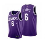 Men's Los Angeles Lakers 2021-22 City Ediition #6 LeBron James Purple Stitched Basketball Jersey