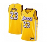 Men's Los Angeles Lakers #23 LeBron James Swingman Gold 2019-20 City Edition Basketball Jersey