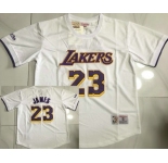 Men's Los Angeles Lakers #23 LeBron James White Short Sleeved AU Throwback Jersey