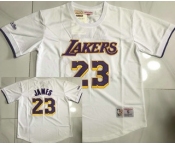 Men's Los Angeles Lakers #23 LeBron James White Short Sleeved AU Throwback Jersey
