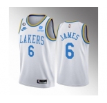 Men's Los Angeles Lakers #6 LeBron James 2022-23 White Classic Edition No.6 Patch Stitched Basketball Jersey