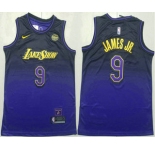 Men's Los Angeles Lakers #9 Bronny James Jr Purple 2024 City Edition Swingman Sponsor Stitched Jersey
