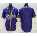 Men's Los Angeles Lakers Blank Purple Cool Base Stitched Baseball Jersey