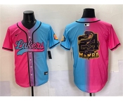 Men's Los Angeles Lakers Team Big Logo Pink Blue Limited Stitched Baseball Jersey