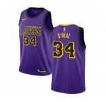 Men's Nike Los Angeles Lakers #34 Shaquille O'Neal Authentic Purple NBA Jersey - City Edition