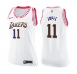 Women's Nike Los Angeles Lakers #11 Brook Lopez Swingman WhitePink Fashion NBA Jersey