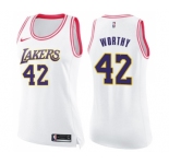 Women's Nike Los Angeles Lakers #42 James Worthy Swingman WhitePink Fashion NBA Jersey