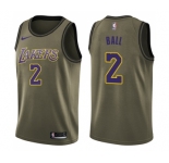 Youth Nike Los Angeles Lakers #2 Lonzo Ball Swingman Green Salute to Service NBA Jersey