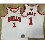 Men's Chicago Bulls #1 Derek Rose White Hardwood Classics Soul AU Throwback Jersey