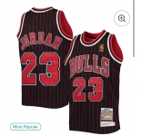 Men's Chicago Bulls #23 Michael Jordan 1997-98 Swingman Black Pinstripe Mitchell&Ness Throwback Jersey